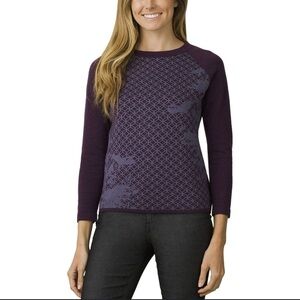 Prana Geometric Wool Blend Closet Staple Crewneck Deep Purple Antonio Sweater